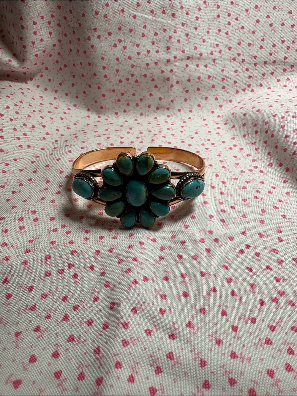 Turquoise Floral Cluster Cuff Bracelet in copper-Women Jewelry